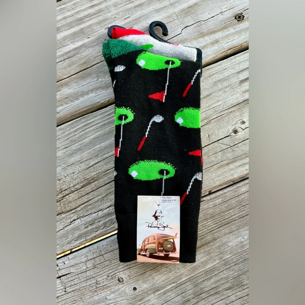 NWT Panama Jack 2 pairs Golf-Themed Black and Gray Socks‎